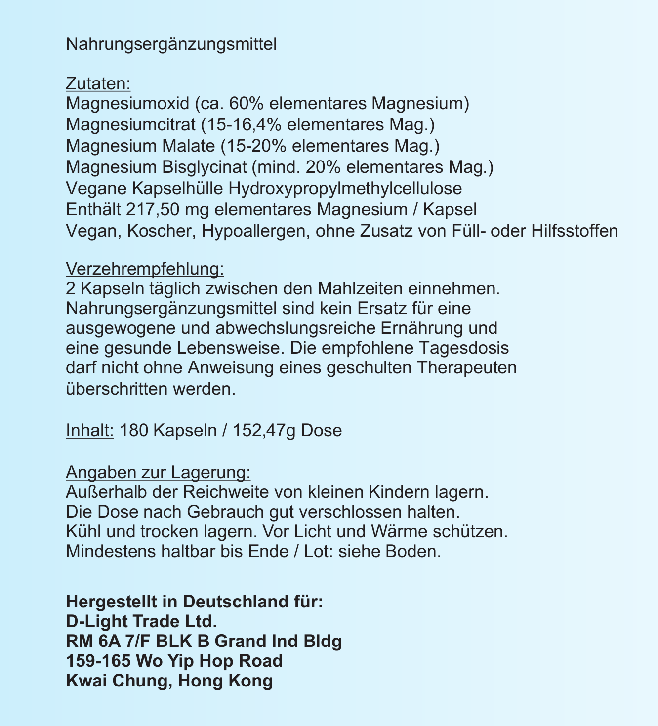 D-light-full Magnesium komplex (180 Kapseln vegan)