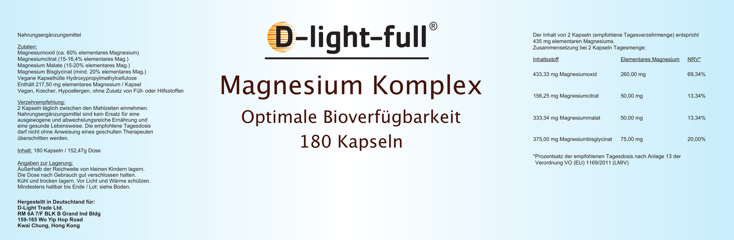 D-light-full Magnesium komplex (180 Kapseln vegan)