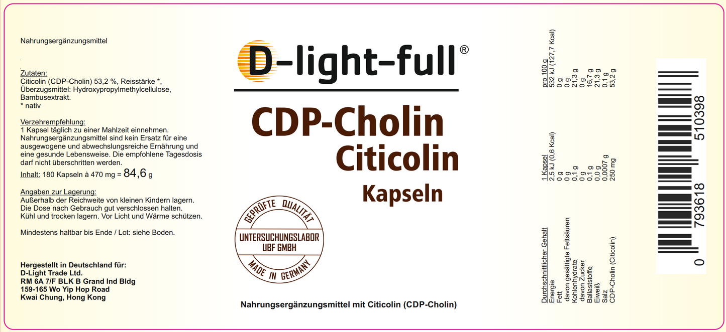 D-light-full CDP-Cholin Citicolin 250 mg (180 capsule vegan)