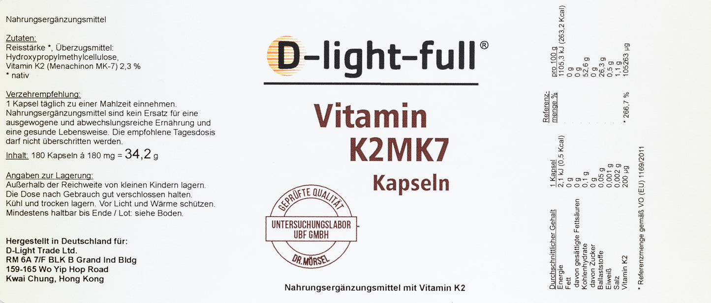 D-light-full K2 MK7 (180 Kapseln vegan)