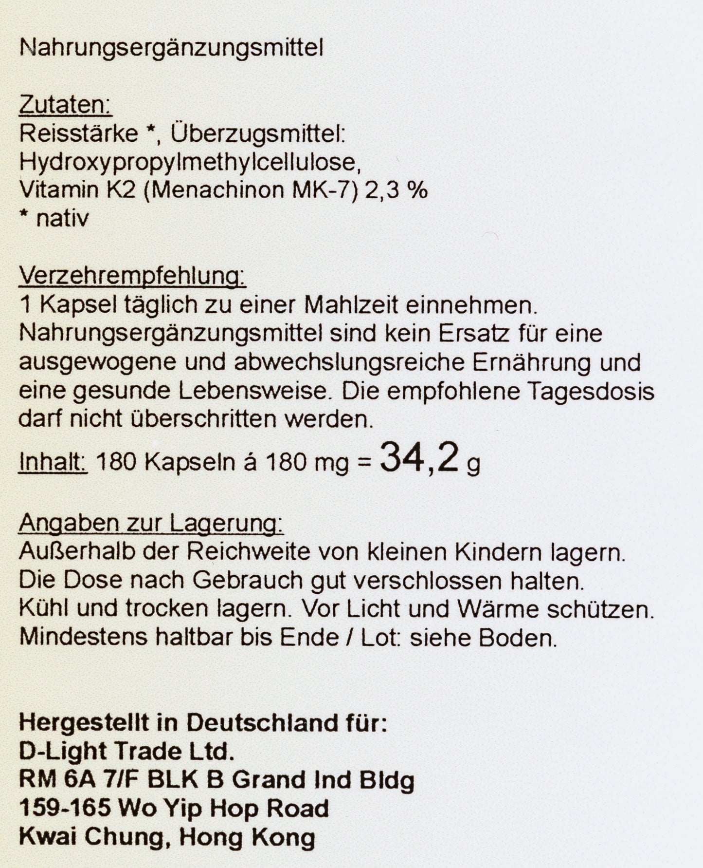 D-light-full K2 MK7 (180 Kapseln vegan)