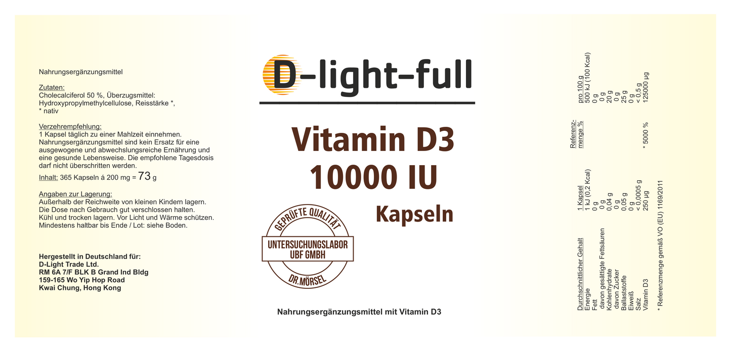 D-light-full Vitamin D3 10.000 IE (365 Vegetarian Capsules)